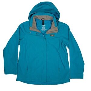 LL Bean Rain Jacket Women M Regular Teal Blue Good Hooded Outdoor Shell 501839